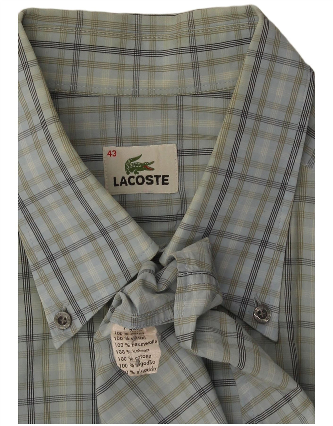 Lacoste Chemise à manches courtes pour hommes Taille 43 Grand coton à carreaux bleus