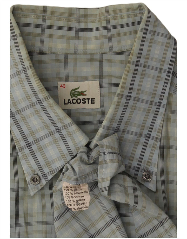Lacoste Chemise à manches courtes pour hommes Taille 43 Grand coton à carreaux bleus