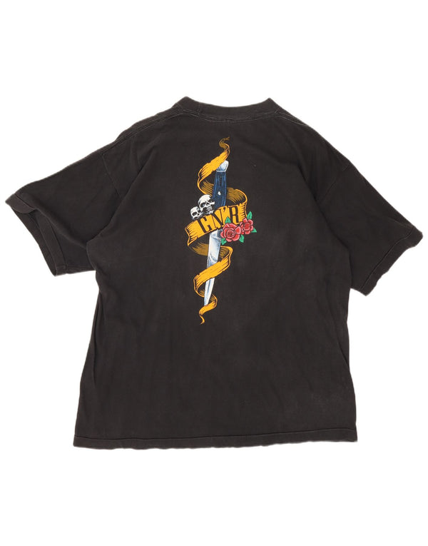 Vintage Hommes Guns & Roses T-Shirt Graphique Haut Moyen Noir Rock