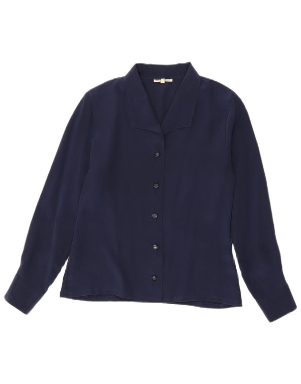 Blouse chemise femme vintage IT 44 Soie bleu marine moyenne