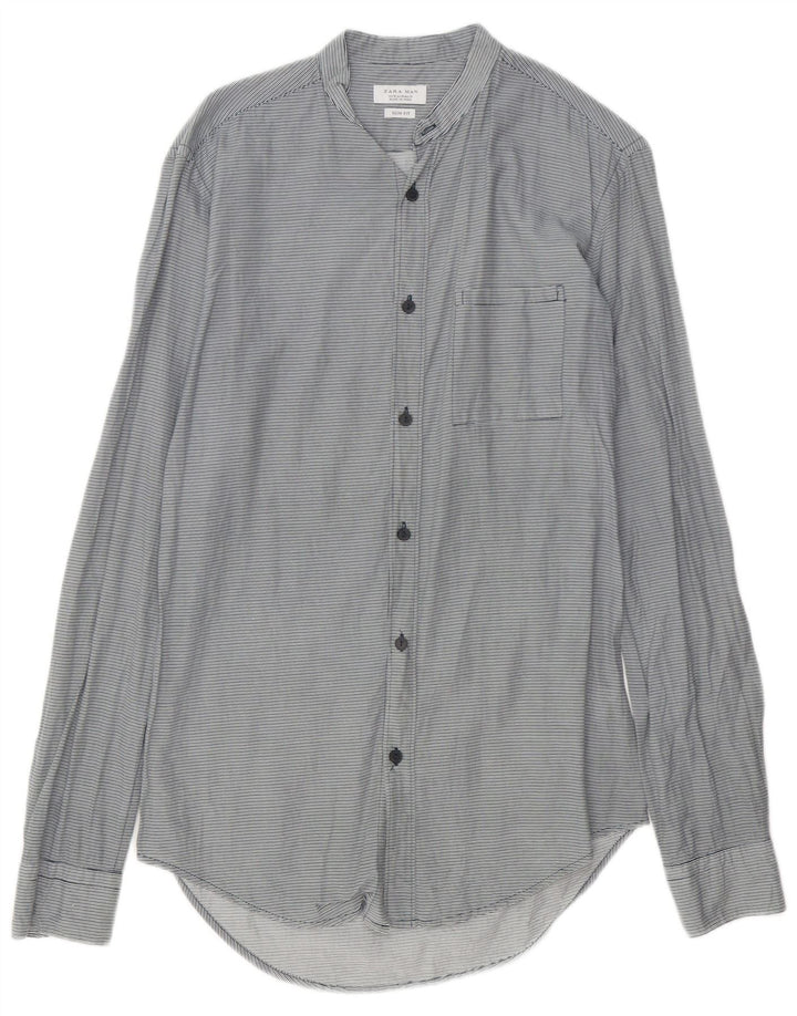 Zara Chemise Slim Fit Homme Gris Moyen En Coton À Fines Rayures