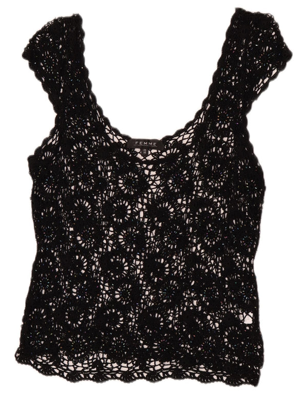 Femme Haut transparent sans manches au crochet pour femme UK 20 2XL Viscose noire
