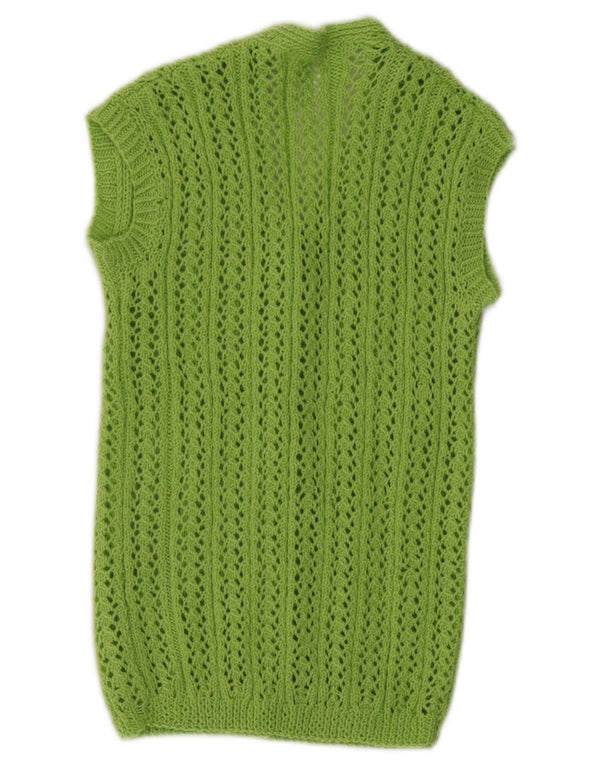 vintage Femmes Sans Manches Crochet Cardigan Pull UK 4 XS Vert