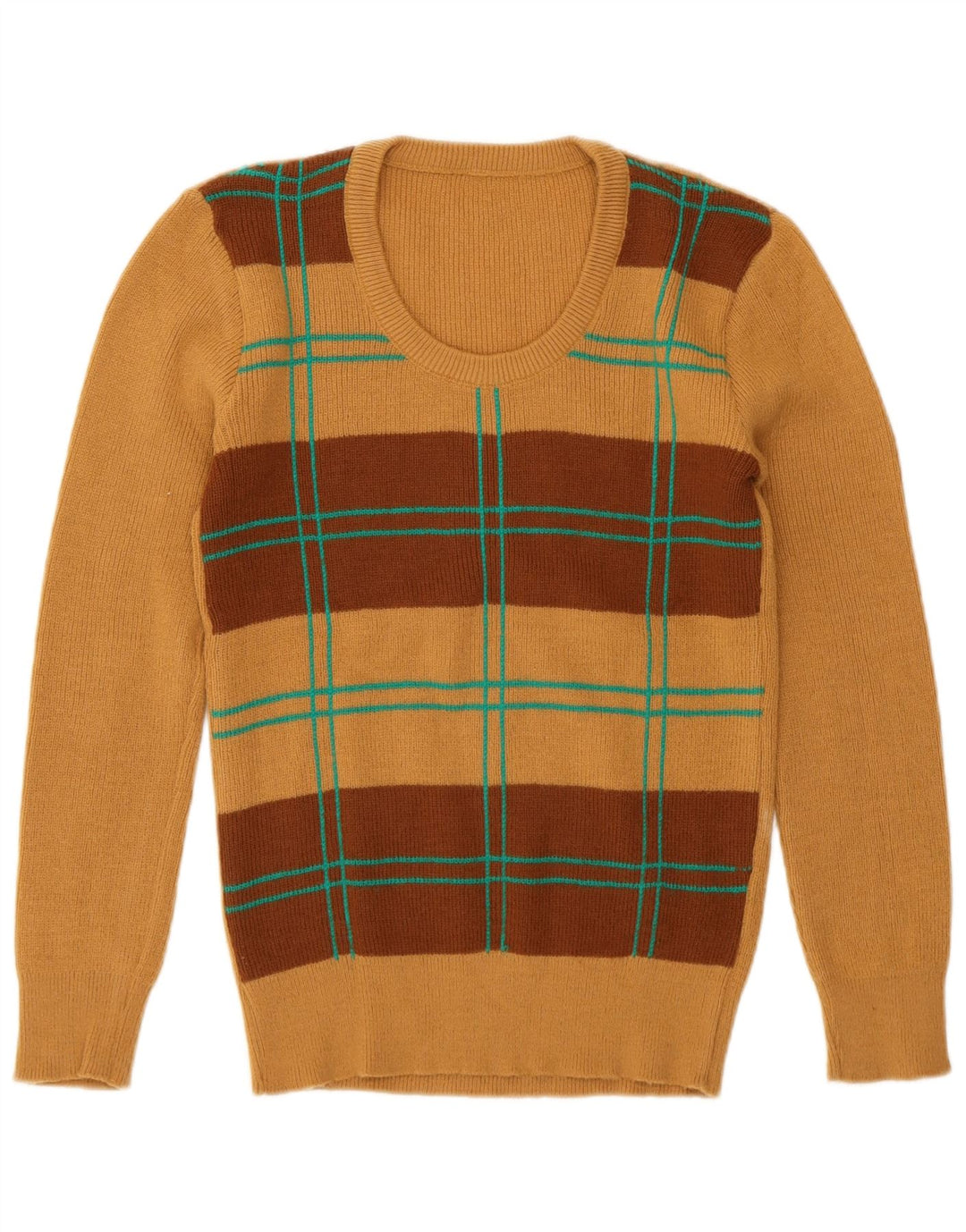 vintage Womens Crew Neck Jumper Pull UK 12 Moyen Brun Géométrique