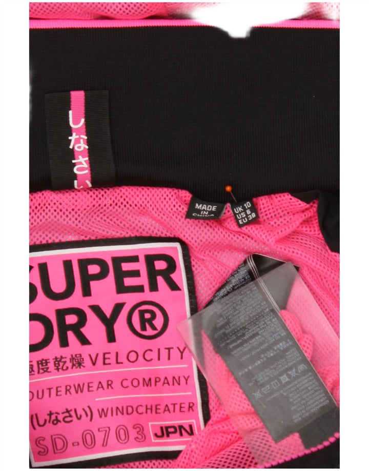 SUPERDRY Veste de pluie à capuche pour femme UK 10 Small Noir Nylon