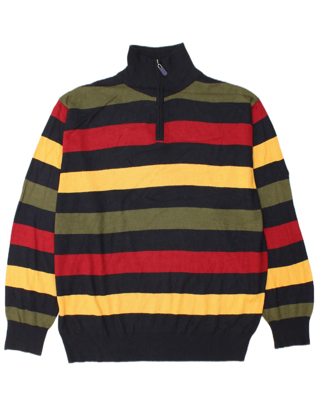 VINTAGE Mens Zip Neck Jumper Sweater 2XL Multicoloured Striped Viscose