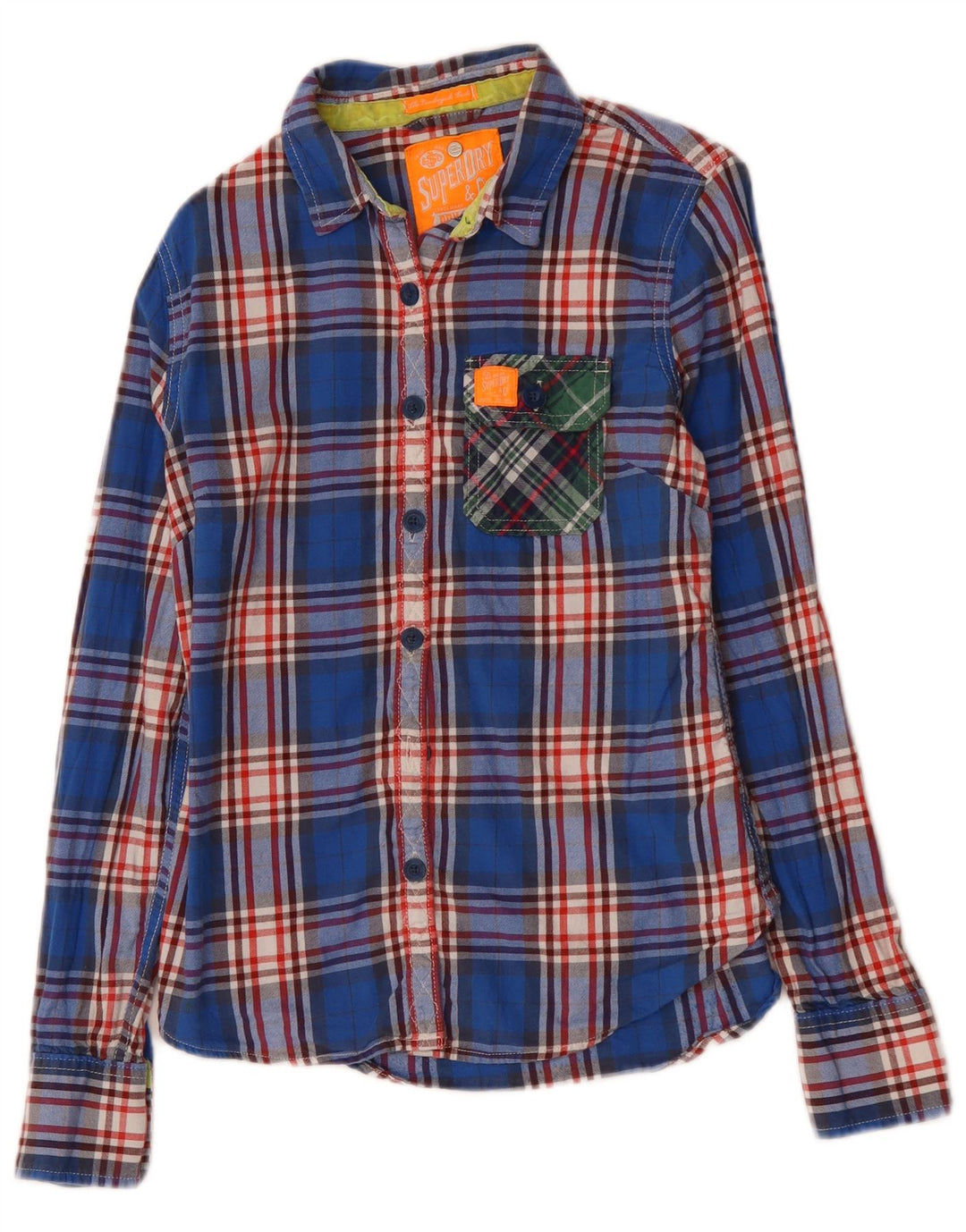 SUPERDRY Chemise en flanelle pour femme UK 12 Bleu moyen à carreaux en coton