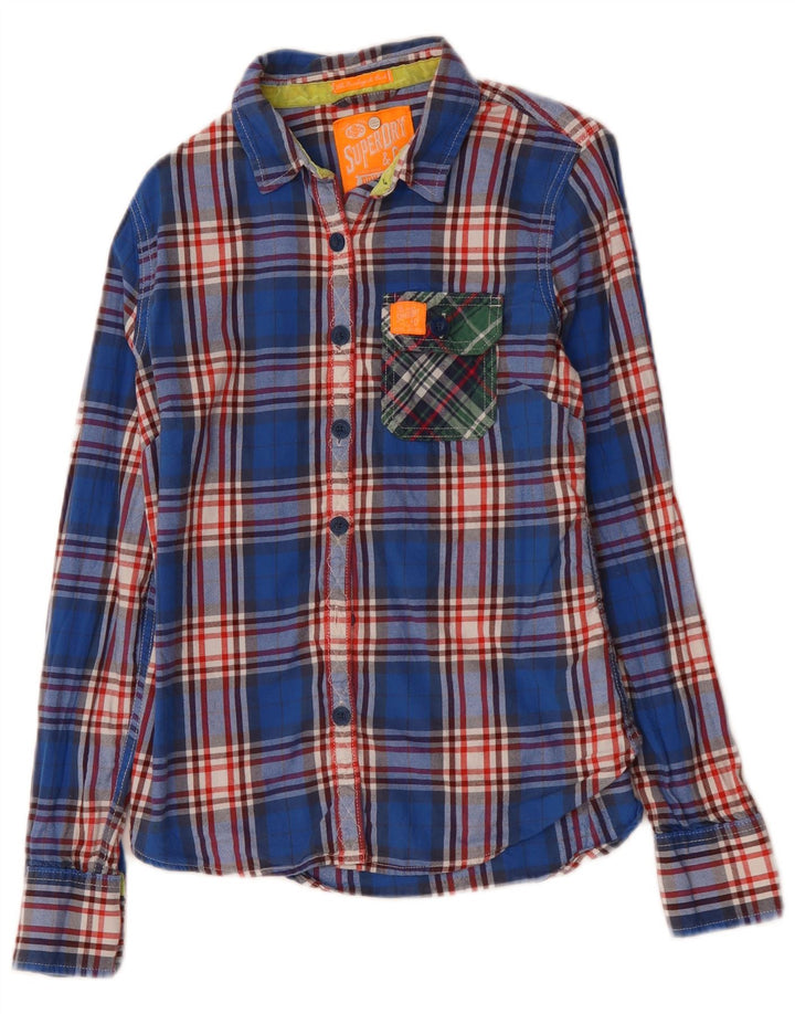 SUPERDRY Chemise en flanelle pour femme UK 12 Bleu moyen à carreaux en coton