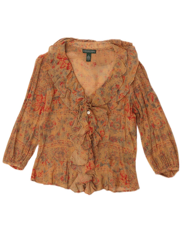 Ralph Lauren Womens Crop See Through Shirt Blouse UK 10 Petit Beige Floral