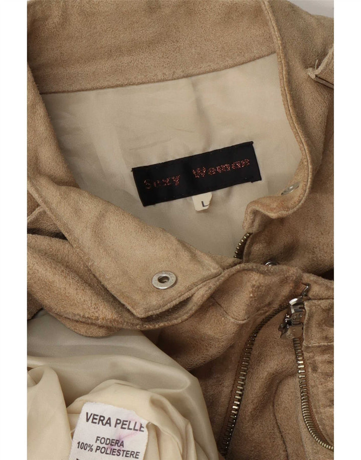 veste en daim femme vintage UK 14 grand cuir beige