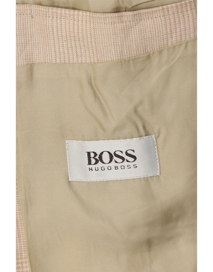 HUGO BOSS Veste blazer à 2 boutons pour hommes EU 56 3XL Beige à carreaux en lin