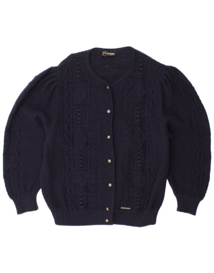 SIGI SCHEIBER Pull Cardigan Femme EU 46 XL Bleu Marine Laine