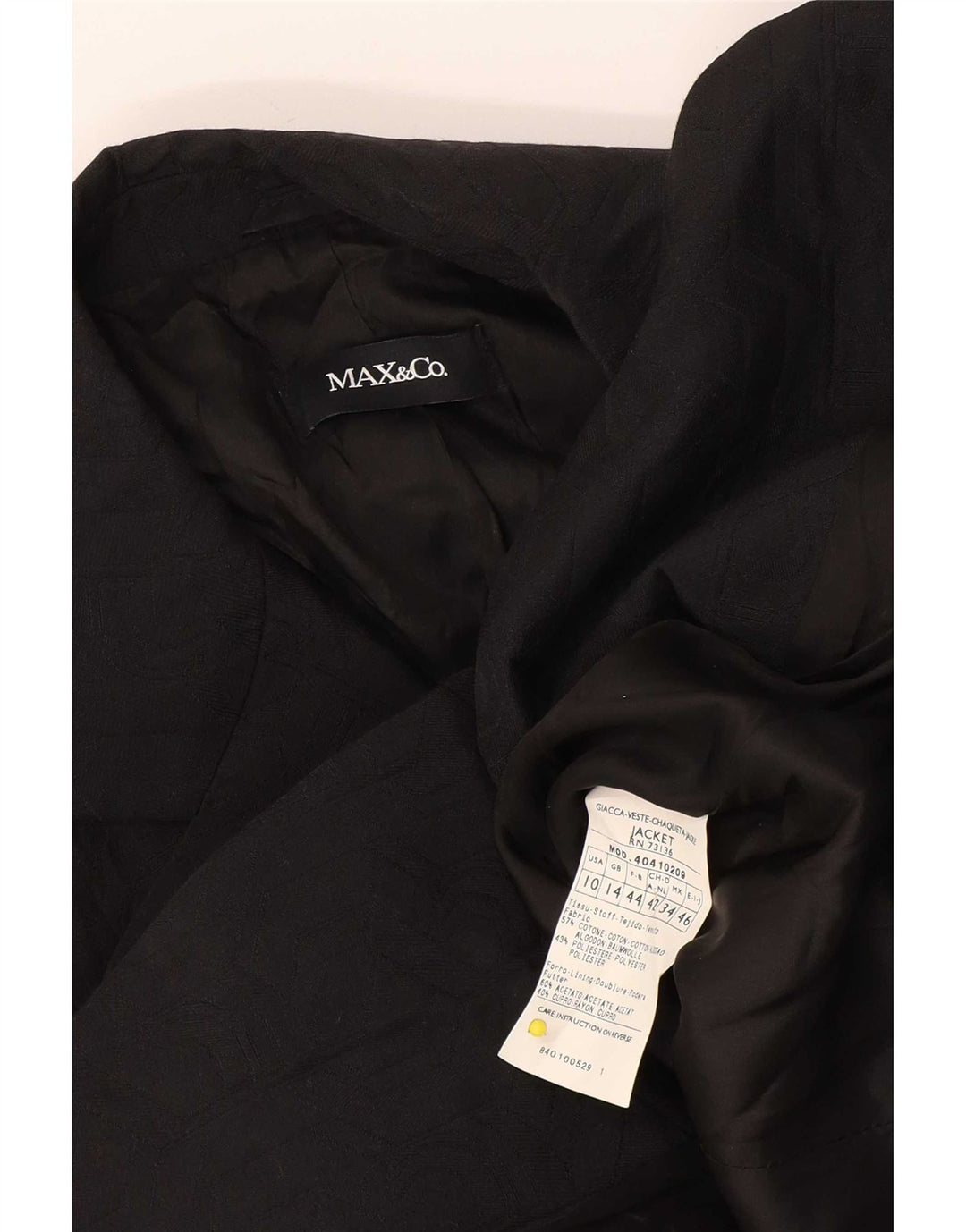 Max & Co. Veste blazer à 2 boutons pour femme UK 14 Large Noir Coton