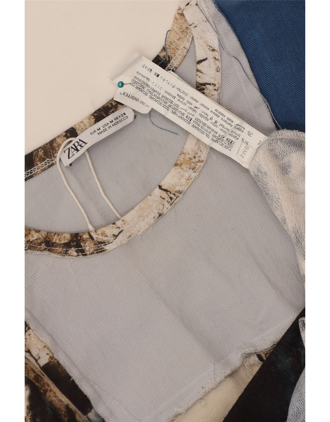 Zara Femme Crop Graphic Top Manches Longues UK 14 Moyen Multicolore
