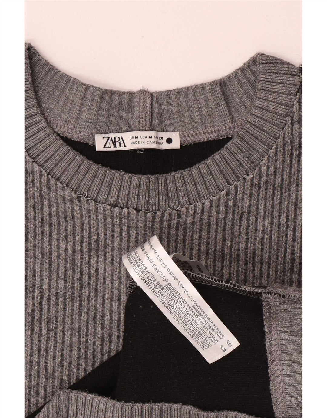 Zara Pull ras du cou pour femme UK 14 Gris moyen Polyester