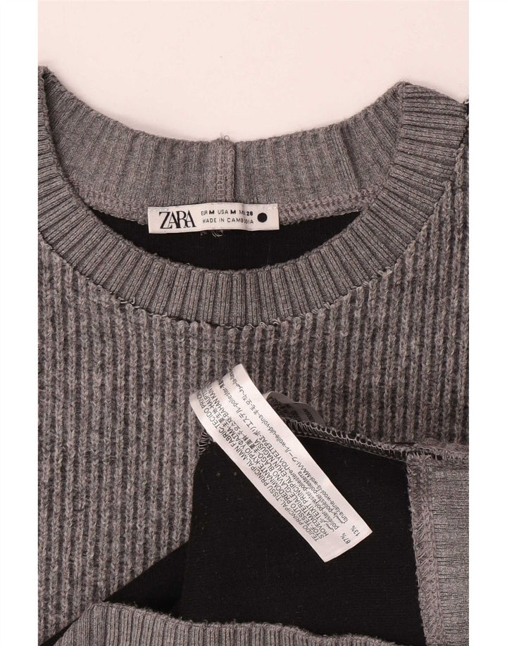Zara Pull ras du cou pour femme UK 14 Gris moyen Polyester