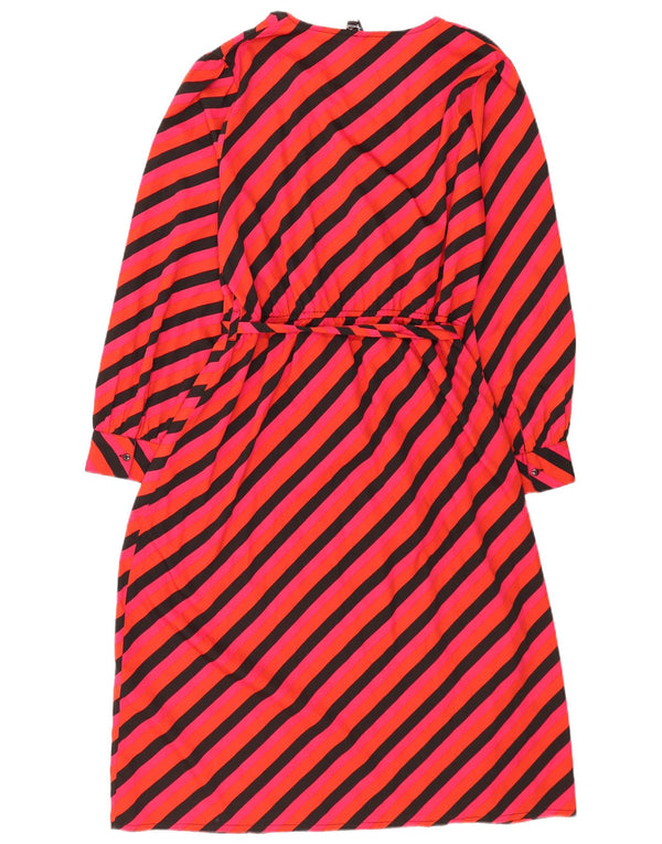 vintage Femmes Manches Longues Maxi Robe UK 18 XL Rouge Rayé Polyester