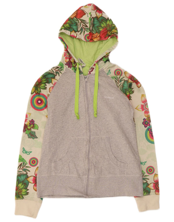 Desigual Pull à capuche zippé pour femme UK 12 Medium Multicolore Floral