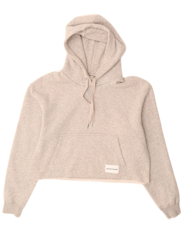 Calvin Klein Jeans Pull à capuche court pour femme UK 14 Gris moyen Coton