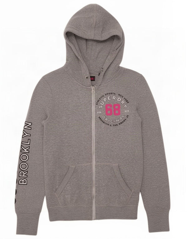 Superdry Pull à capuche zippé Brooklyn Graphic pour femme UK 6 XS Gris Coton