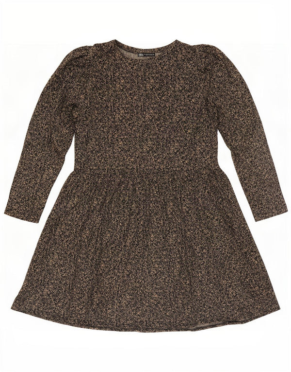 Zara Robe basique à manches longues pour femme UK 44 en polyester floral marron moyen