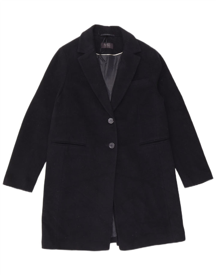Zara Femme Pardessus UK 12 Laine Bleu Marine Moyenne