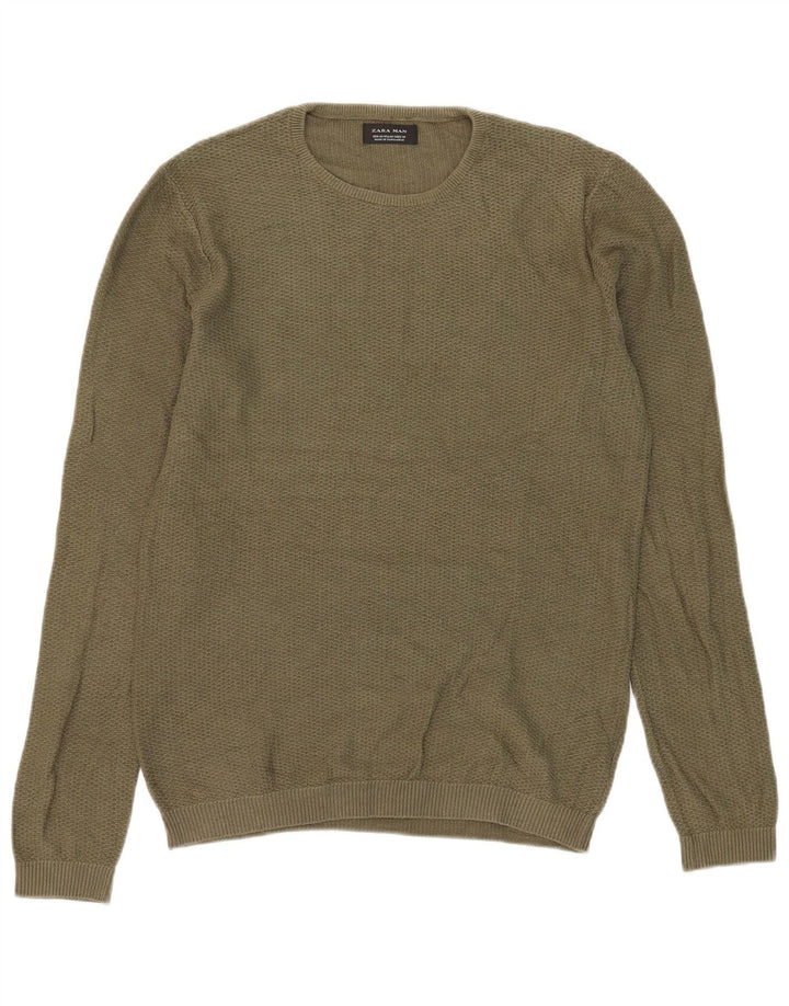 Zara Pull Col Ras Du Cou Homme Kaki Moyen
