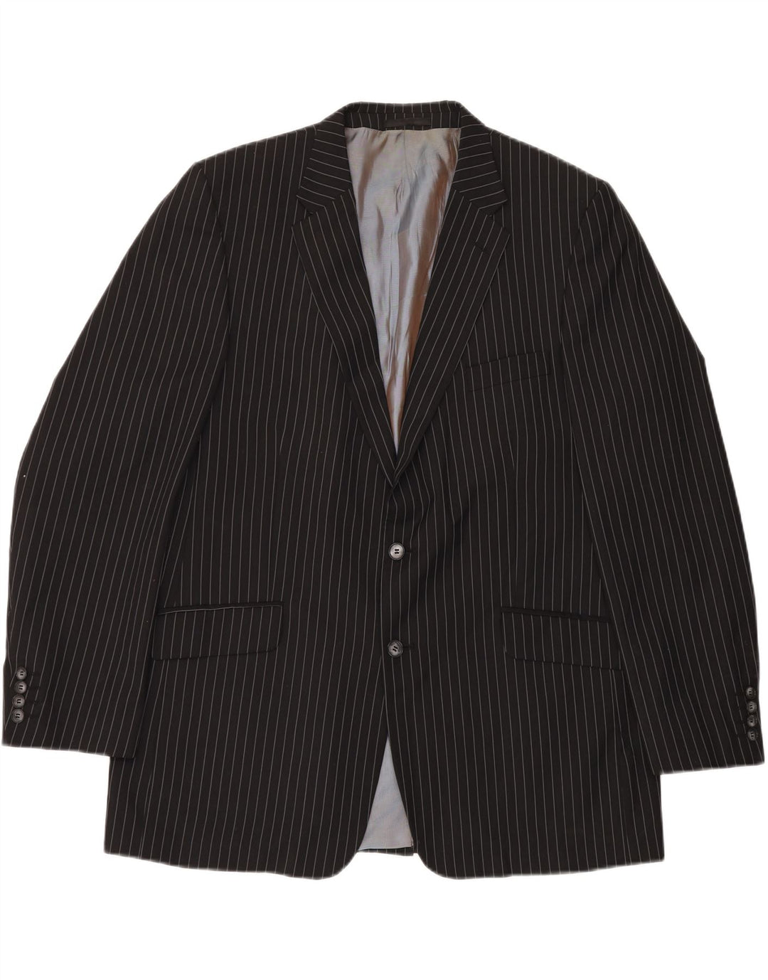 Kartel Veste blazer à 2 boutons pour homme UK 48 4XL Noir à fines rayures Polyester