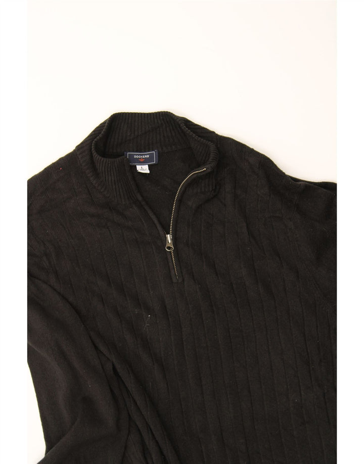 DOCKERS Mens Zip Neck Jumper Sweater Large Black Acrylic Vintage Dockers and Second-Hand Dockers from Messina Hembry 
