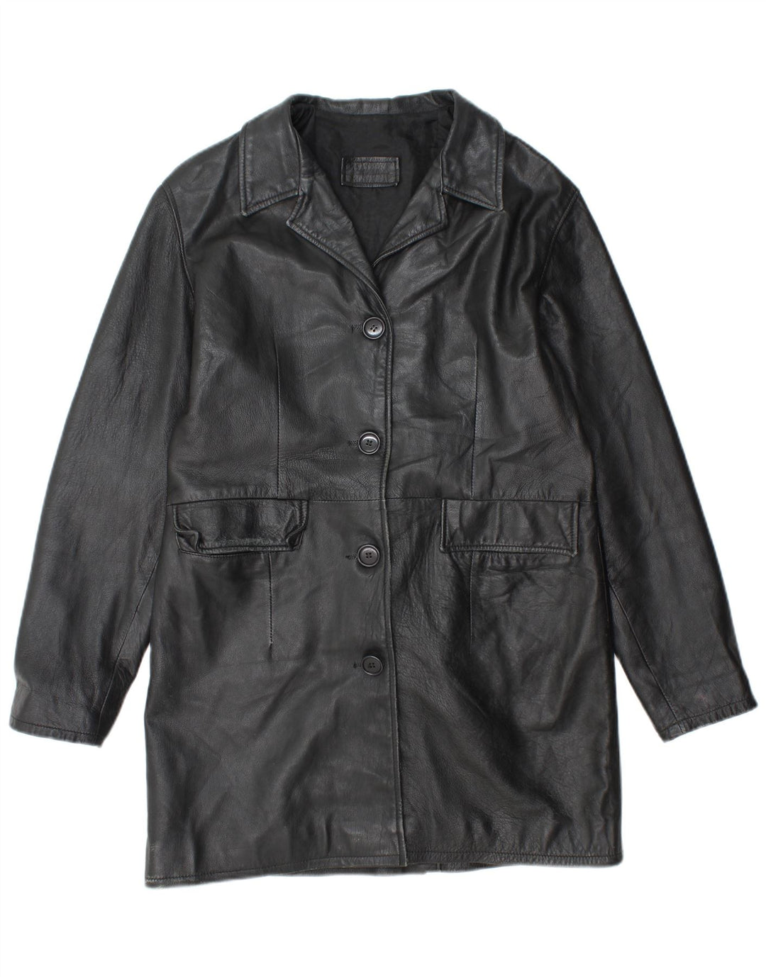 VINTAGE Manteau en cuir femme UK 18 XL Cuir noir