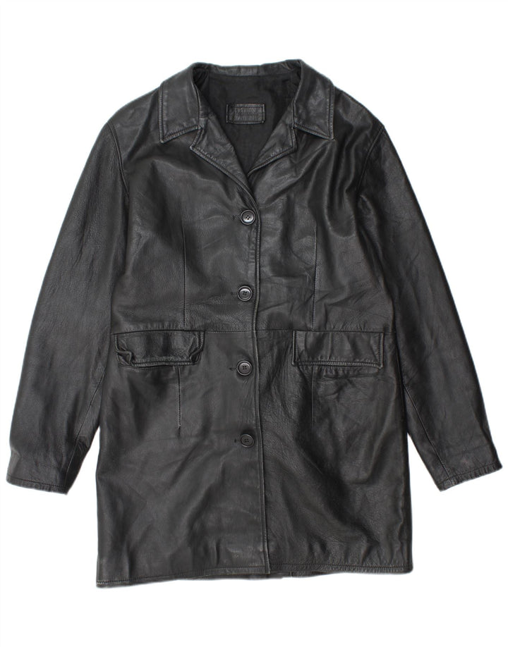 VINTAGE Manteau en cuir femme UK 18 XL Cuir noir