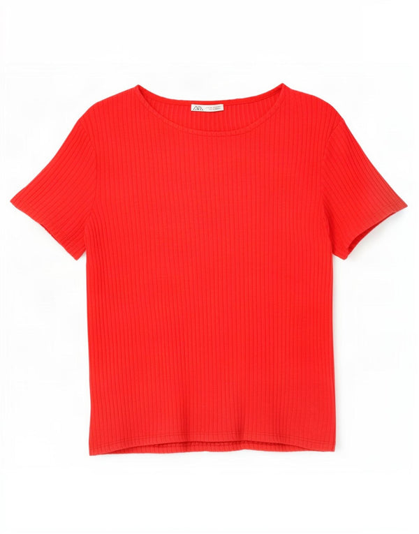Zara T-Shirt Femme Top UK 12 Viscose Rouge Moyen