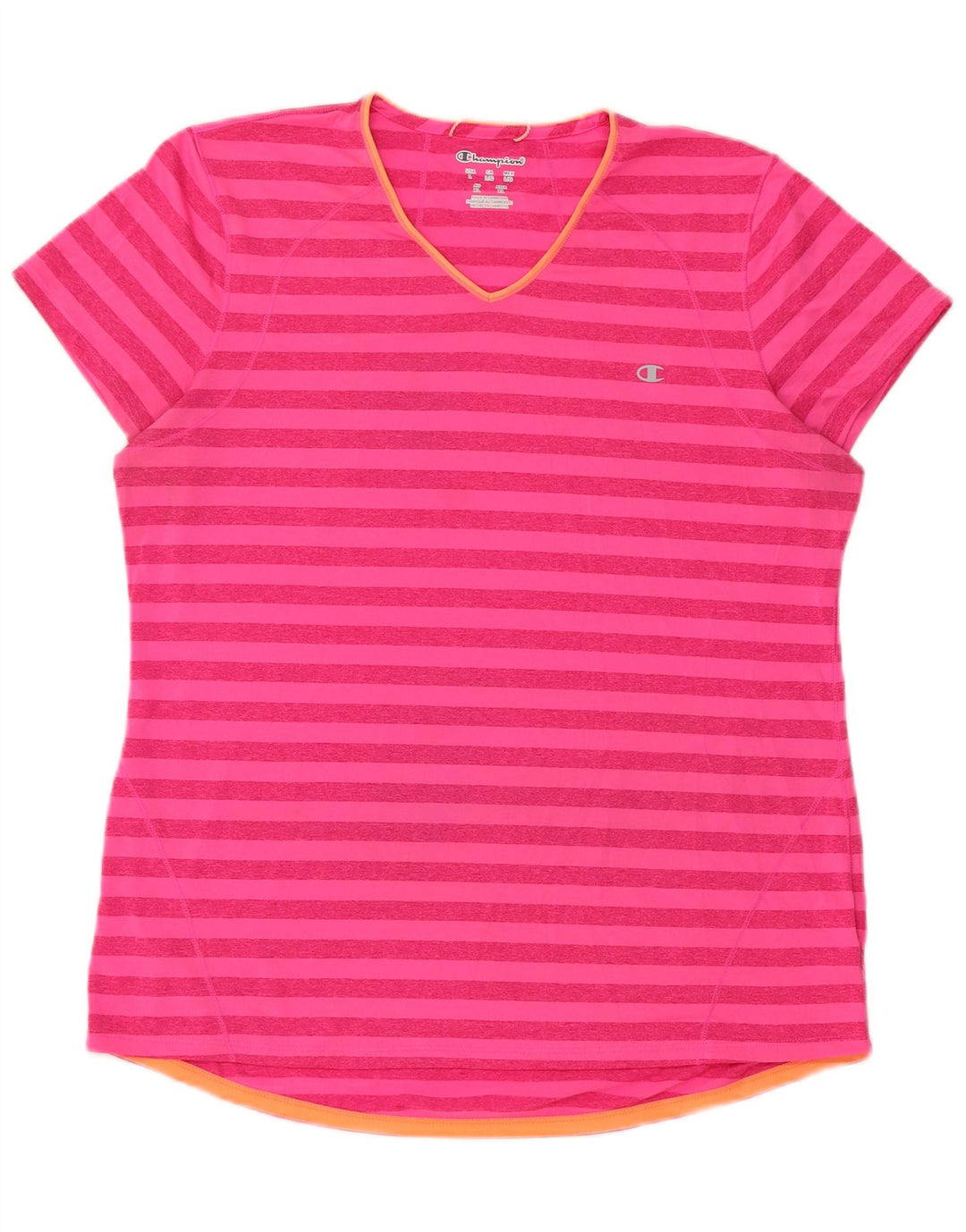 Champion T-Shirt Femme Top UK 16 Large Rose Rayé Polyester
