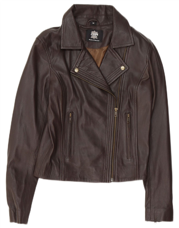 Veste motard en cuir femme vintage UK 12 Cuir brun moyen