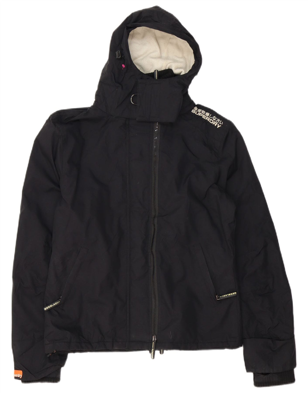 Superdry Veste coupe-vent à capuche graphique pour femme UK 16 Large Noir Nylon