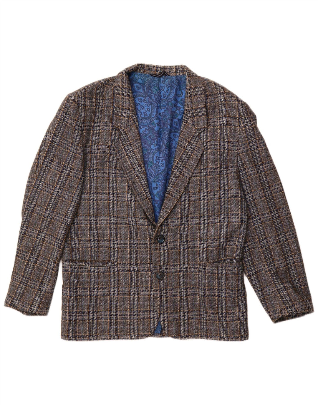 vintage Homme 2 Bouton Blazer Veste UK 38 Moyen Gris Check Laine