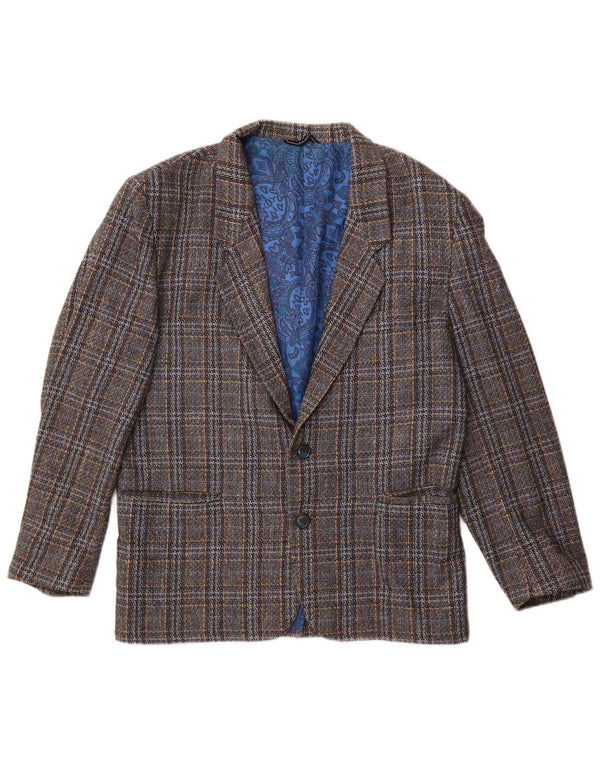 vintage Homme 2 Bouton Blazer Veste UK 38 Moyen Gris Check Laine