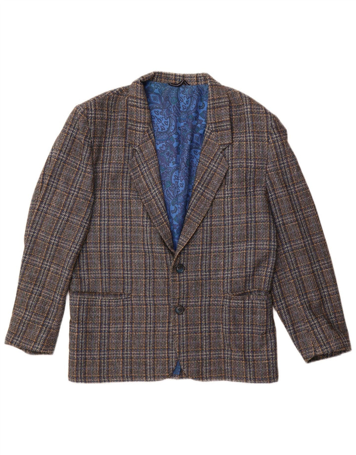 vintage Homme 2 Bouton Blazer Veste UK 38 Moyen Gris Check Laine