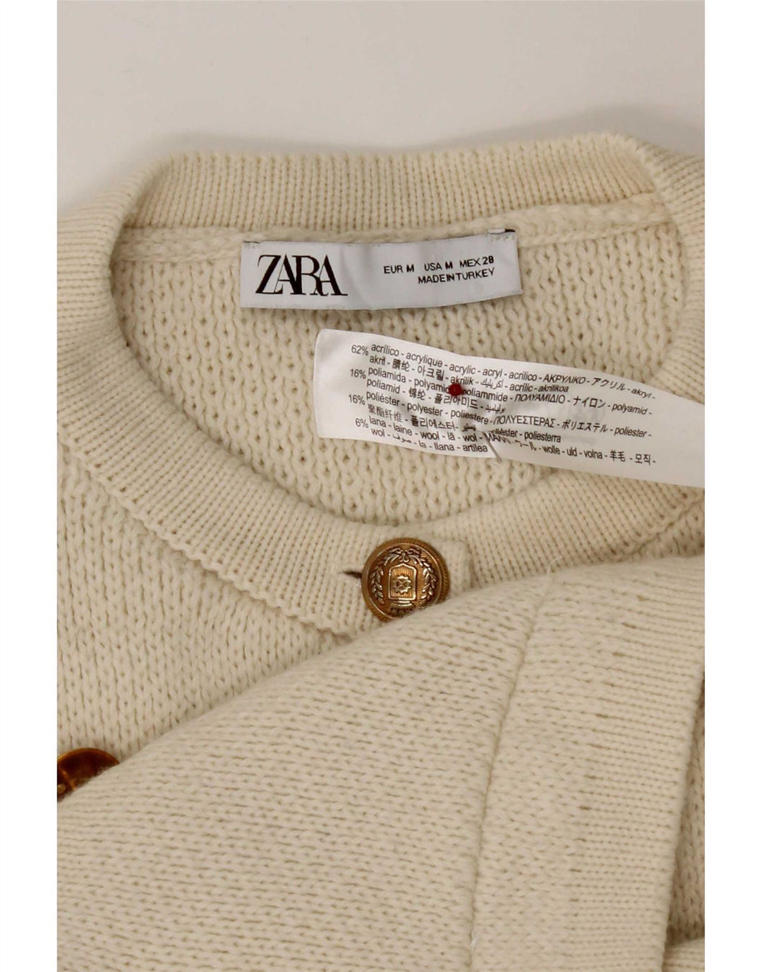 Zara Womens Cardigan Sweater UK 12 Medium Off White Acrylique