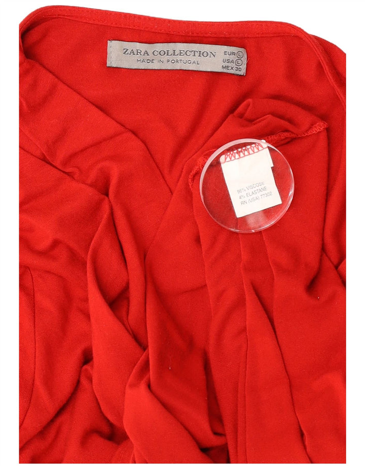 Zara Chemisier à manches longues pour femme UK 14 Large Rouge Viscose