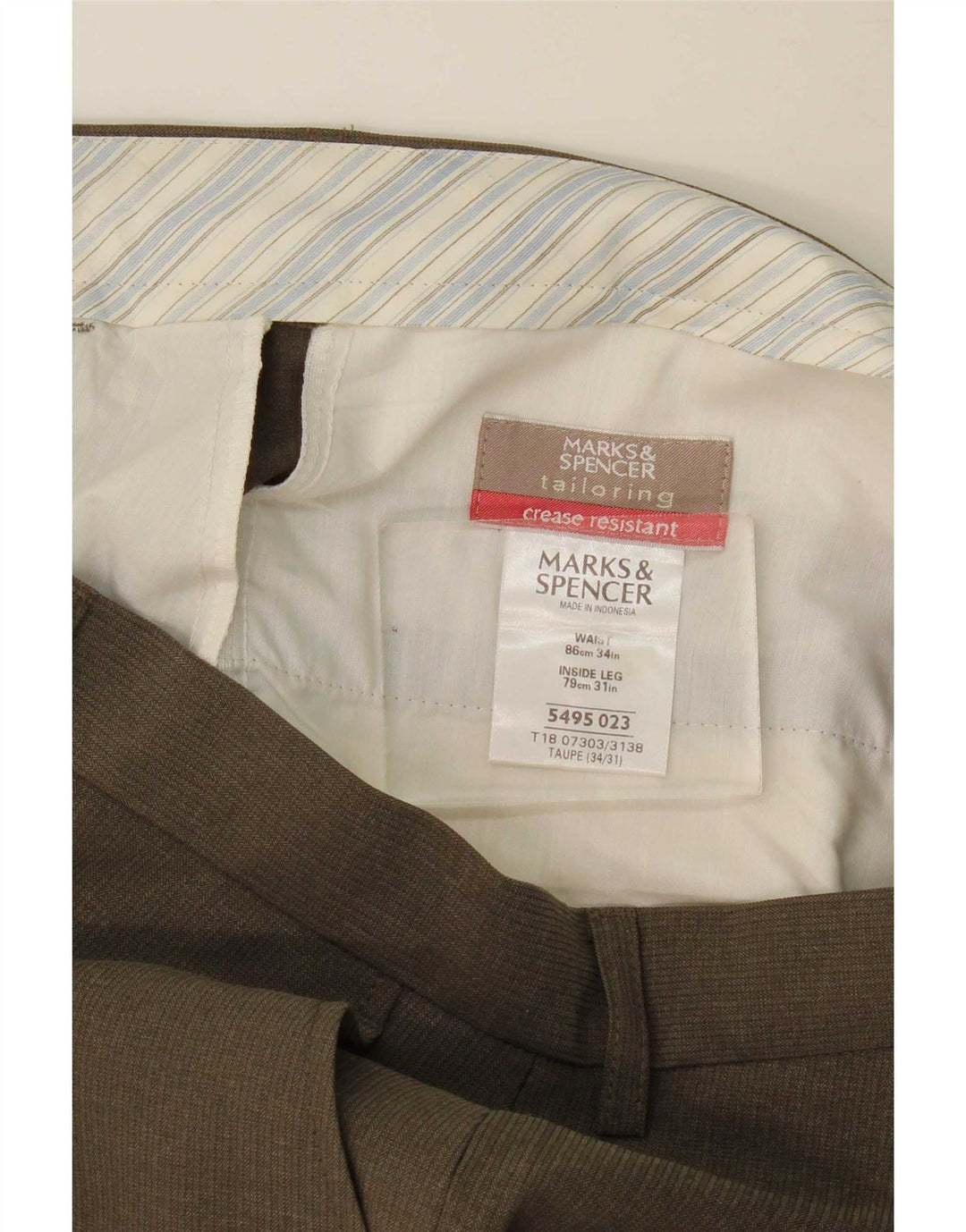 Marks & Spencer Pantalon de costume droit pour homme W34 L31 Kaki Polyester