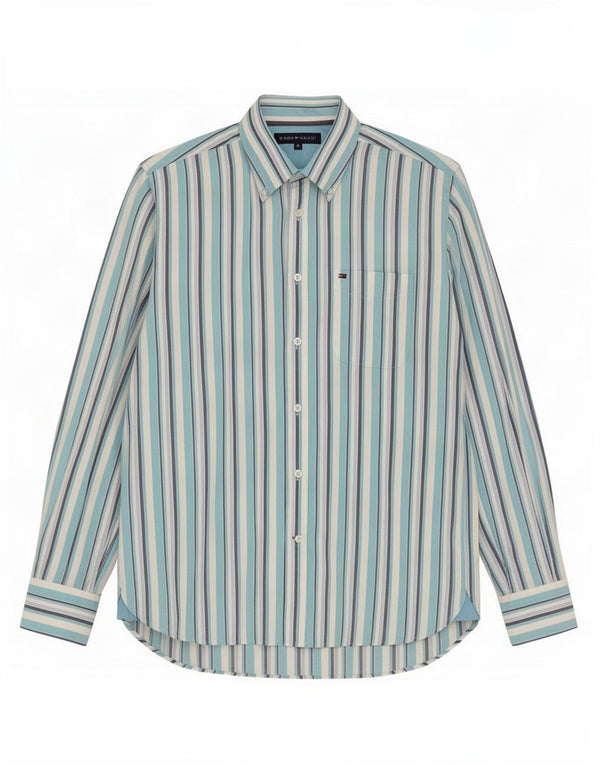 Tommy Hilfiger Chemise Homme Bleu Moyen En Coton À Fines Rayures