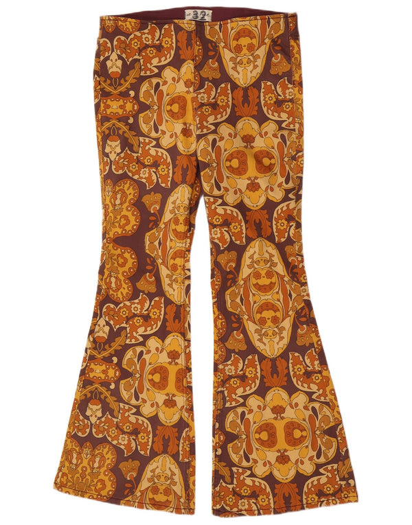 vintage Womens Flare Pantalon décontracté UK 18 XL W36 L33 Marron Géométrique