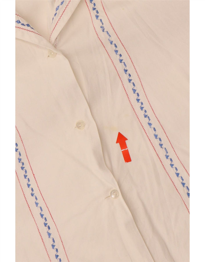 VINTAGE Chemisier Chemise Femme UK 16 Grand Rayé Blanc