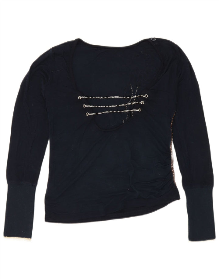 Kor@Kor Haut à motif abstrait pour femme à manches longues UK 10 Small Bleu marine