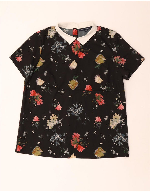 French Connection Chemisier à manches courtes pour femme UK 44 Large Noir Floral