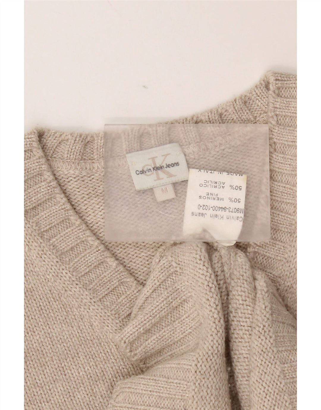 Calvin Klein Pull col V en laine mérinos beige moyen pour homme
