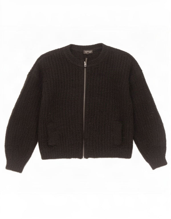 Topshop Cardigan surdimensionné à fermeture éclair pour femme UK 8 Petit Acrylique Noir