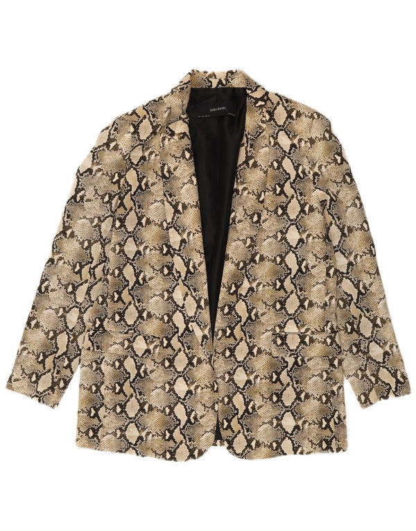 Zara Femme Blazer Veste UK 14 Grand Beige Imprimé Animal Polyester