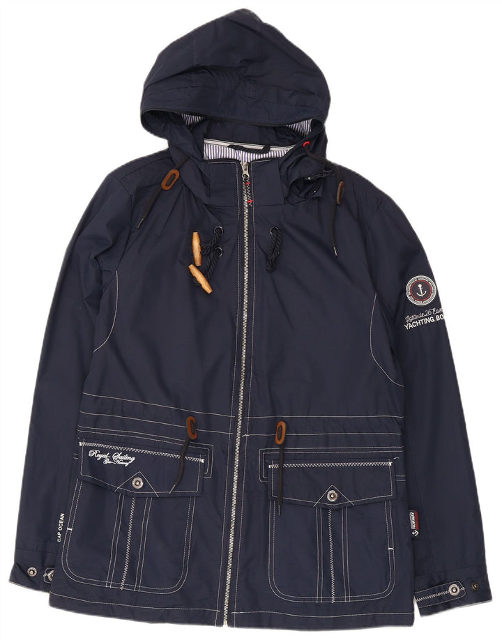 Veste de pluie à capuche graphique femme vintage UK 12 Polyester bleu marine moyen